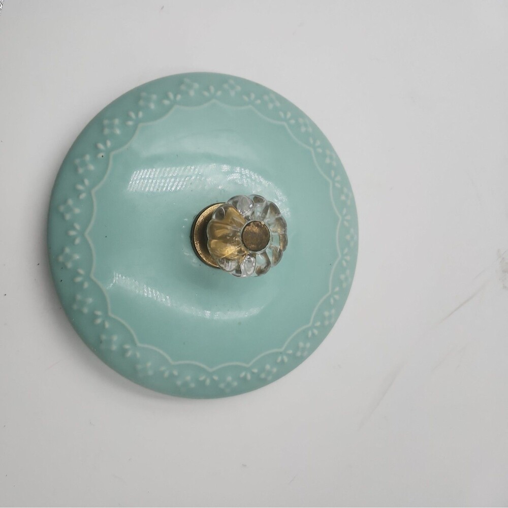 The Pioneer Woman Ceramic Onion Storage canister Floral Blue Checkered Lid only